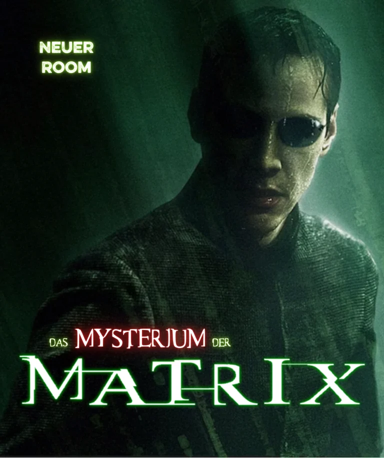 Neo im Regen, Schriftzug Das Mysterium der Matrix